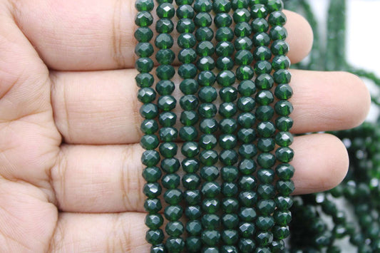 4mm Czech Rondelle Crystal Beads, Dark Emerald , 1 Strand, Superior quality beads, jewelry supply.