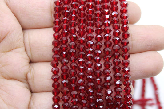 4mm Czech Rondelle Crystal Beads, Dark Red Transparent, 1 Strand, Superior quality beads, jewelry supply.