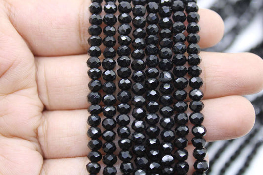 4mm Czech Rondelle Crystal Beads, Jet Black, 1 Strand, Superior quality beads, jewelry supply.