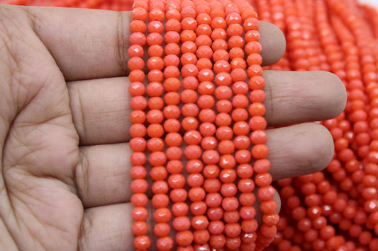 4mm Czech Rondelle Crystal Beads, coral Opaque, 1 Strand, Superior quality beads, jewelry supply.