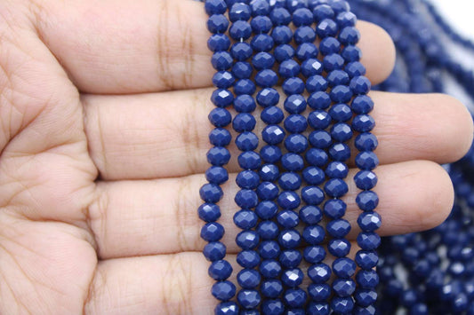 4mm Czech Rondelle Crystal Beads, Dark Blue, 1 Strand, Superior quality beads, jewelry supply.