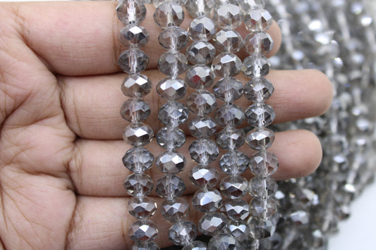 8mm Czech Rondelle Crystal Beads, Gray Transparent Metallic, 1 String, Superior quality beads, Jewelry supply.