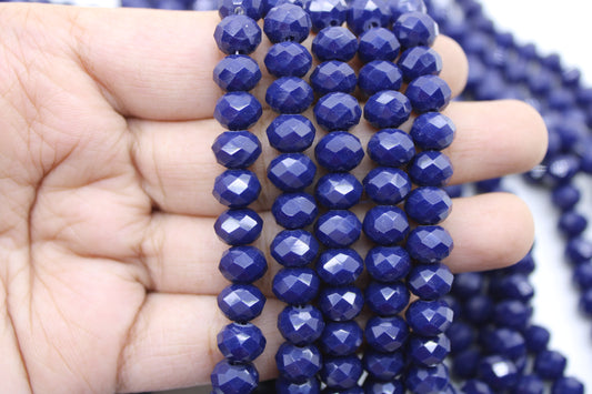 8mm Czech Rondelle Crystal Beads, Dark Blue, 1 String, Superior quality beads, Jewelry supply.