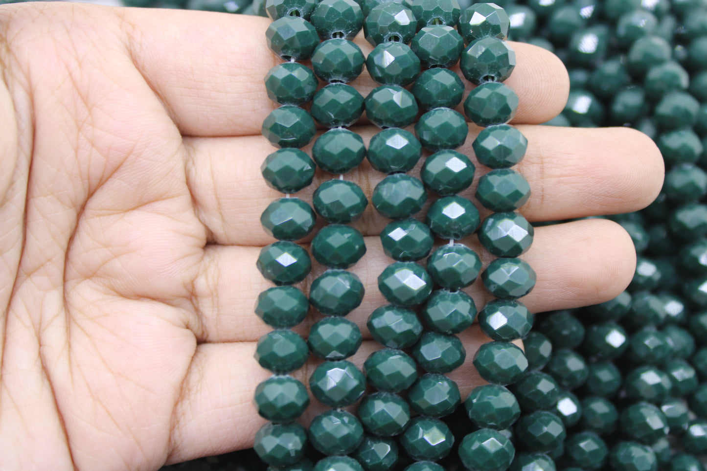 8mm Czech Rondelle Crystal Beads, Dark Emerald, 1 String, Superior quality beads, Jewelry supply.