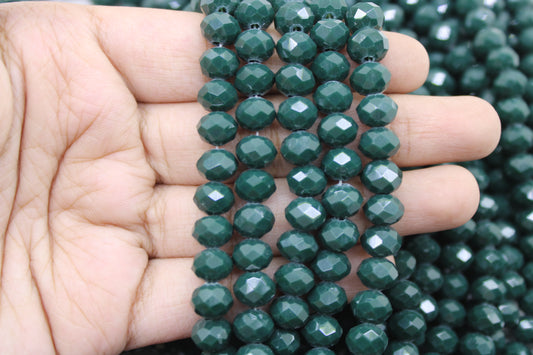 8mm Czech Rondelle Crystal Beads, Dark Emerald, 1 String, Superior quality beads, Jewelry supply.