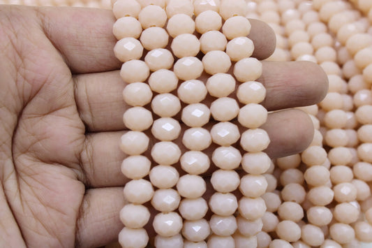 8mm Czech Rondelle Crystal Beads, Peach, 1 String, Superior quality beads, Jewelry supply.