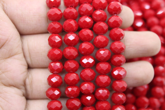 8mm Czech Rondelle Crystal Beads, Red Opaque, 1 String, Superior quality beads, Jewelry supply.