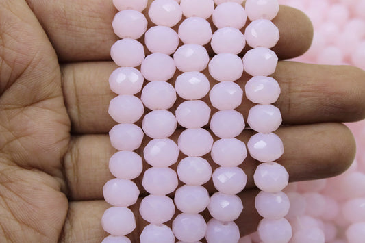 8mm Czech Rondelle Crystal Beads, Baby Pink, 1 String, Superior quality beads, Jewelry supply.