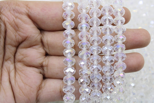 8mm Czech Rondelle Crystal Beads, Crystal AB, 1 String, Superior quality beads, Jewelry supply.