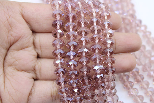 8mm Czech Rondelle Crystal Beads, Light Amethyst Transparent, 1 String, Superior quality beads, Jewelry supply.