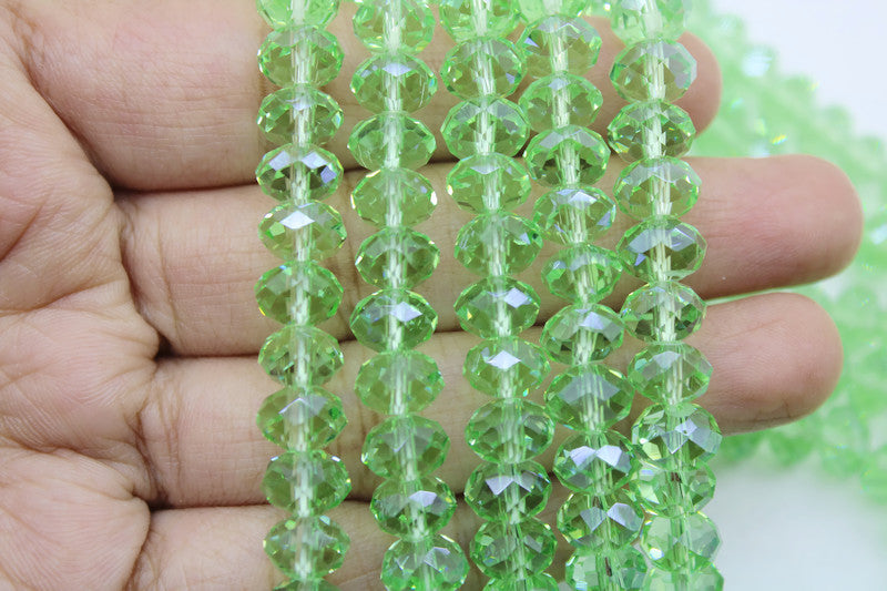 8mm Czech Rondelle Crystal Beads, Pista Green Transparent, 1 String, Superior quality beads, Jewelry supply.