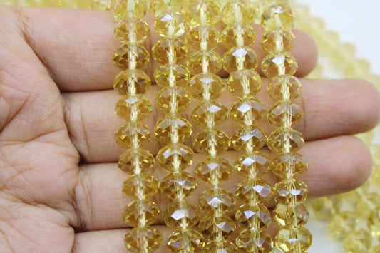 8mm Czech Rondelle Crystal Beads, Light Gold Transparent, 1 String, Superior quality beads, Jewelry supply.
