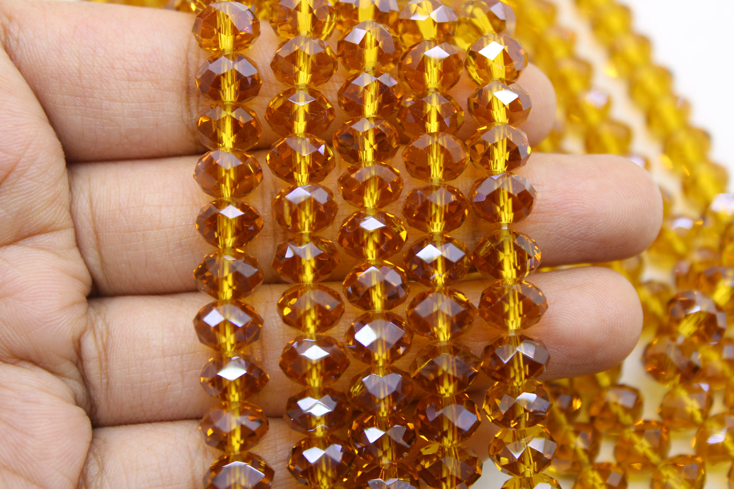 8mm Czech Rondelle Crystal Beads, Topaz Transparent, 1 String, Superior quality beads, Jewelry supply.