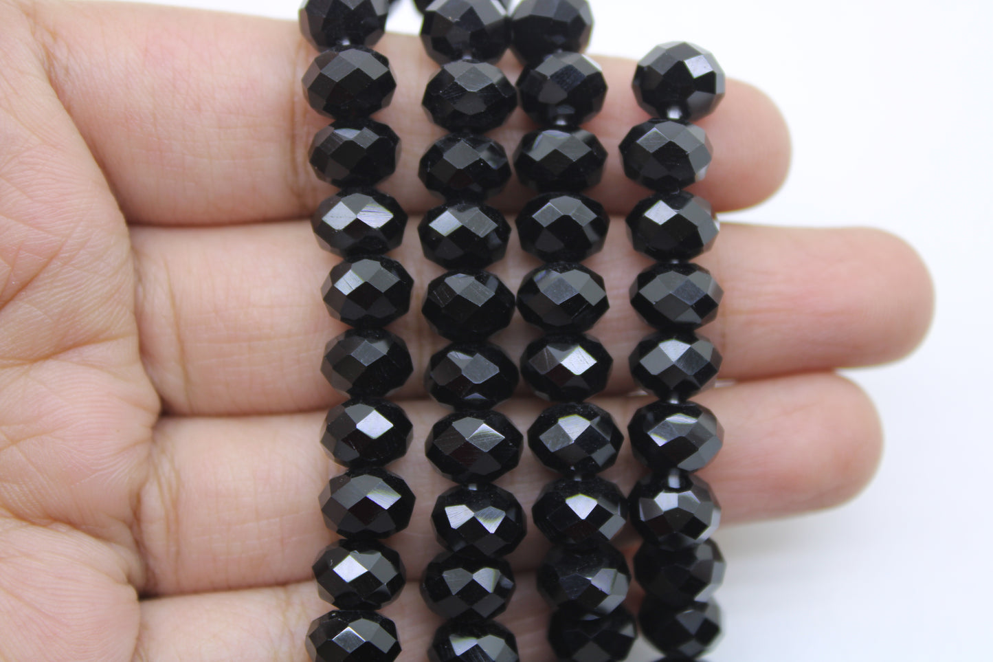 8mm Czech Rondelle Crystal Beads, Jet Black, 1 String, Superior quality beads, Jewelry supply.