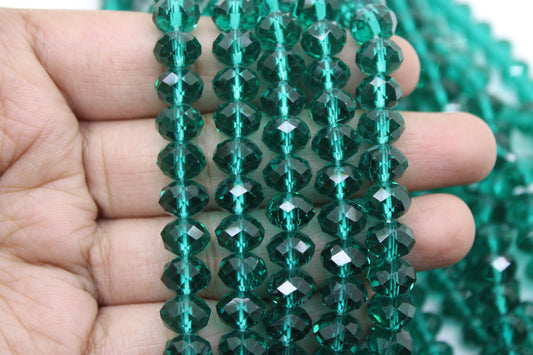 8mm Czech Rondelle Crystal Beads, Sea Green Transparent, 1 String, Superior quality beads, Jewelry supply.