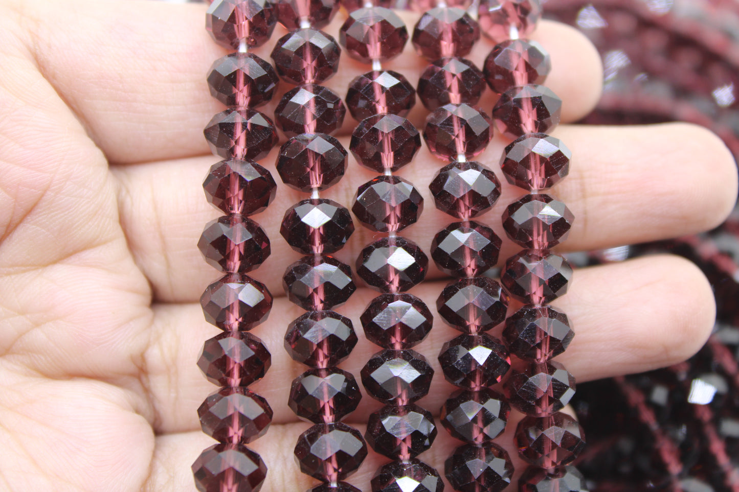 8mm Czech Rondelle Crystal Beads, Garnet Transparent, 1 String, Superior quality beads, Jewelry supply.