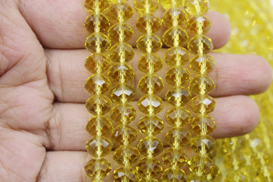 8mm Czech Rondelle Crystal Beads, Light Topaz Transparent, 1 String, Superior quality beads, Jewelry supply.