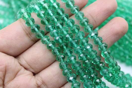 6mm Czech Rondelle Crystal Beads, Light Sea Green Transparent, 1 String, Superior quality beads
