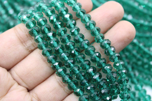 6mm Czech Rondelle Crystal Beads, Sea Green Transparent, 1 String, Superior quality beads