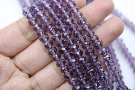 6mm Czech Rondelle Crystal Beads, Amethyst Transparent, 1 String, Superior quality beads
