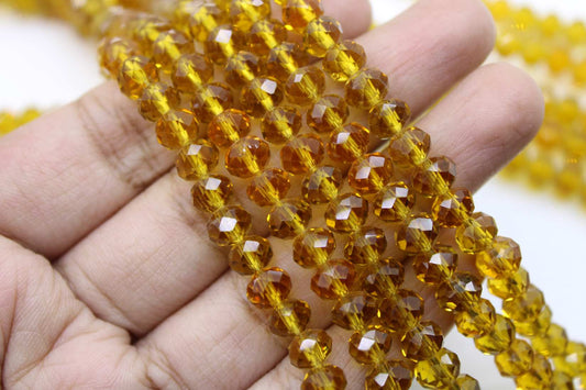 6mm Czech Rondelle Crystal Beads, Topaz Transparent, 1 String, Superior quality beads