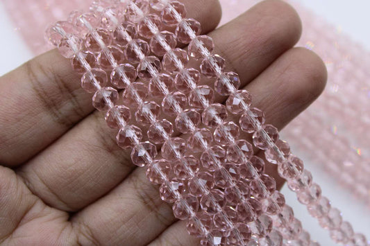 6mm Czech Rondelle Crystal Beads, Baby Pink Transparent, 1 String, Superior quality beads