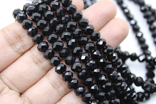 6mm Czech Rondelle Crystal Beads, Jet Black Opaque, 1 String, Superior quality beads