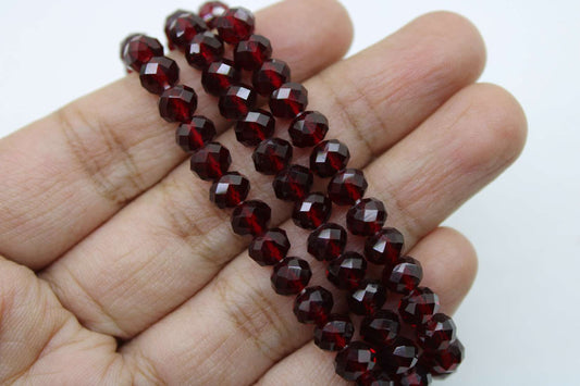 6mm Czech Rondelle Crystal Beads, Dark Maroon Transparent, 1 String, Superior quality beads