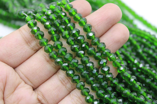 6mm Czech Rondelle Crystal Beads, Light Emerald Transparent, 1 String, Superior quality beads
