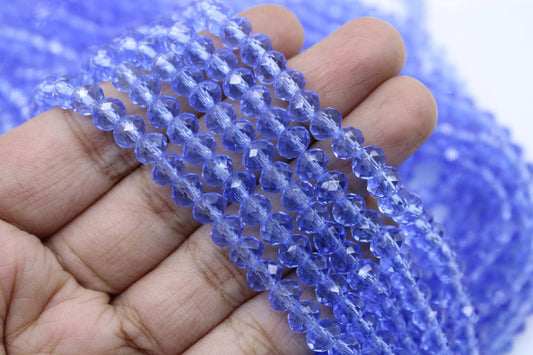 6mm Czech Rondelle Crystal Beads, Capri Blue Transparent, 1 String, Superior quality beads