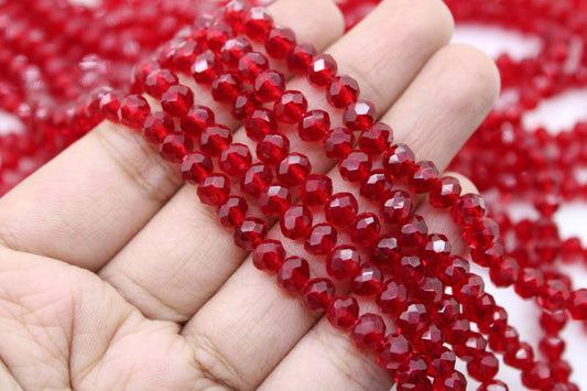 6mm Czech Rondelle Crystal Beads, Red Transparent, 1 String, Superior quality beads
