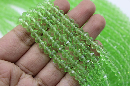 6mm Czech Rondelle Crystal Beads, Pista Green Transparent, 1 String, Superior quality beads