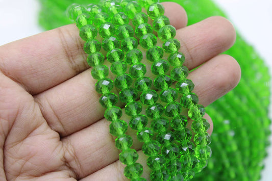 6mm Czech Rondelle Crystal Beads, Green Transparent, 1 String, Superior quality beads