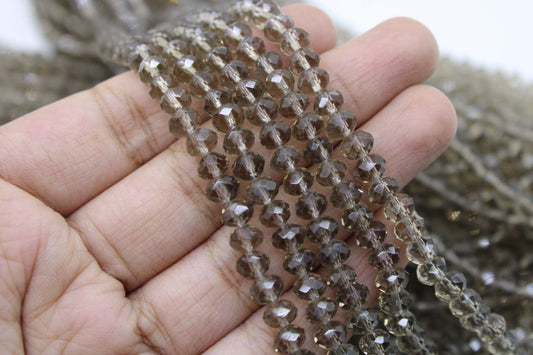 6mm Czech Rondelle Crystal Beads, Black Diamond Transparent, 1 String, Superior quality beads