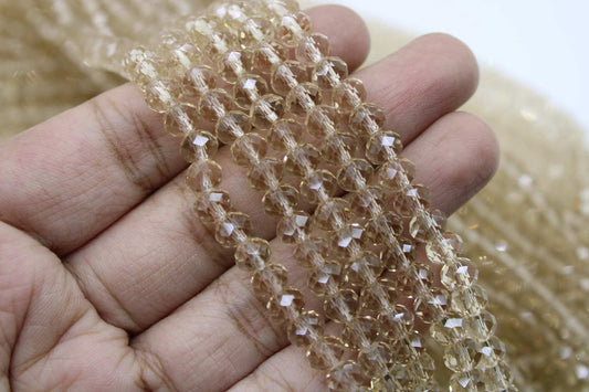 6mm Czech Rondelle Crystal Beads, champagne Transparent, 1 String, Superior quality beads