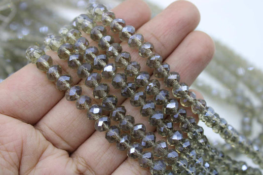 6mm Czech Rondelle Crystal Beads, Black Diamond Luster, 1 String, Superior quality beads