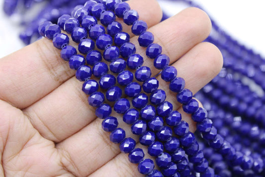 6mm Czech Rondelle Crystal Beads, Dark Blue Opaque, 1 String, Superior quality beads