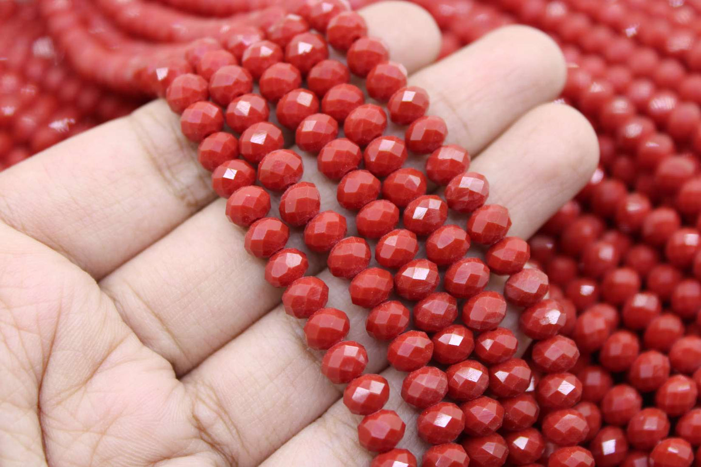 6mm Czech Rondelle Crystal Beads, Dark Coral opaque, 1 String, Superior quality beads