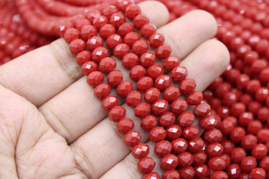6mm Czech Rondelle Crystal Beads, Dark Coral opaque, 1 String, Superior quality beads