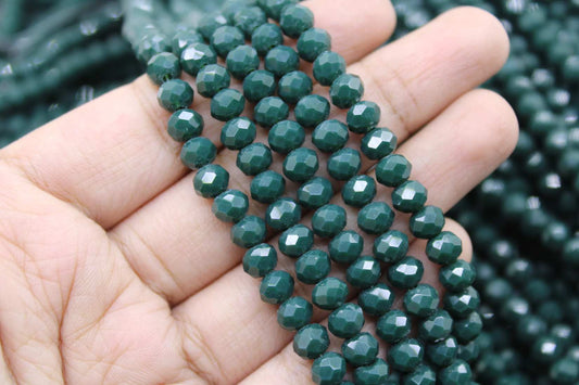 6mm Czech Rondelle Crystal Beads, Dark Emerald Opaque, 1 String, Superior quality beads