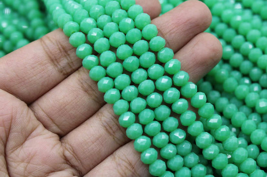 6mm Czech Rondelle Crystal Beads, Mint Green opaque, 1 String, Superior quality beads