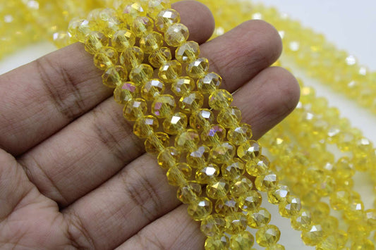6mm Czech Rondelle Crystal Beads, Yellow AB, 1 String, Superior quality beads