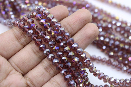 6mm Czech Rondelle Crystal Beads, Light Amethyst AB, 1 String, Superior quality beads