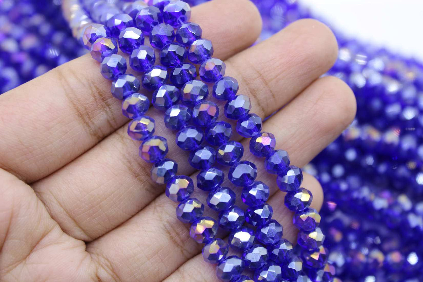 6mm Czech Rondelle Crystal Beads, Dark Blue AB, 1 String, Superior quality beads