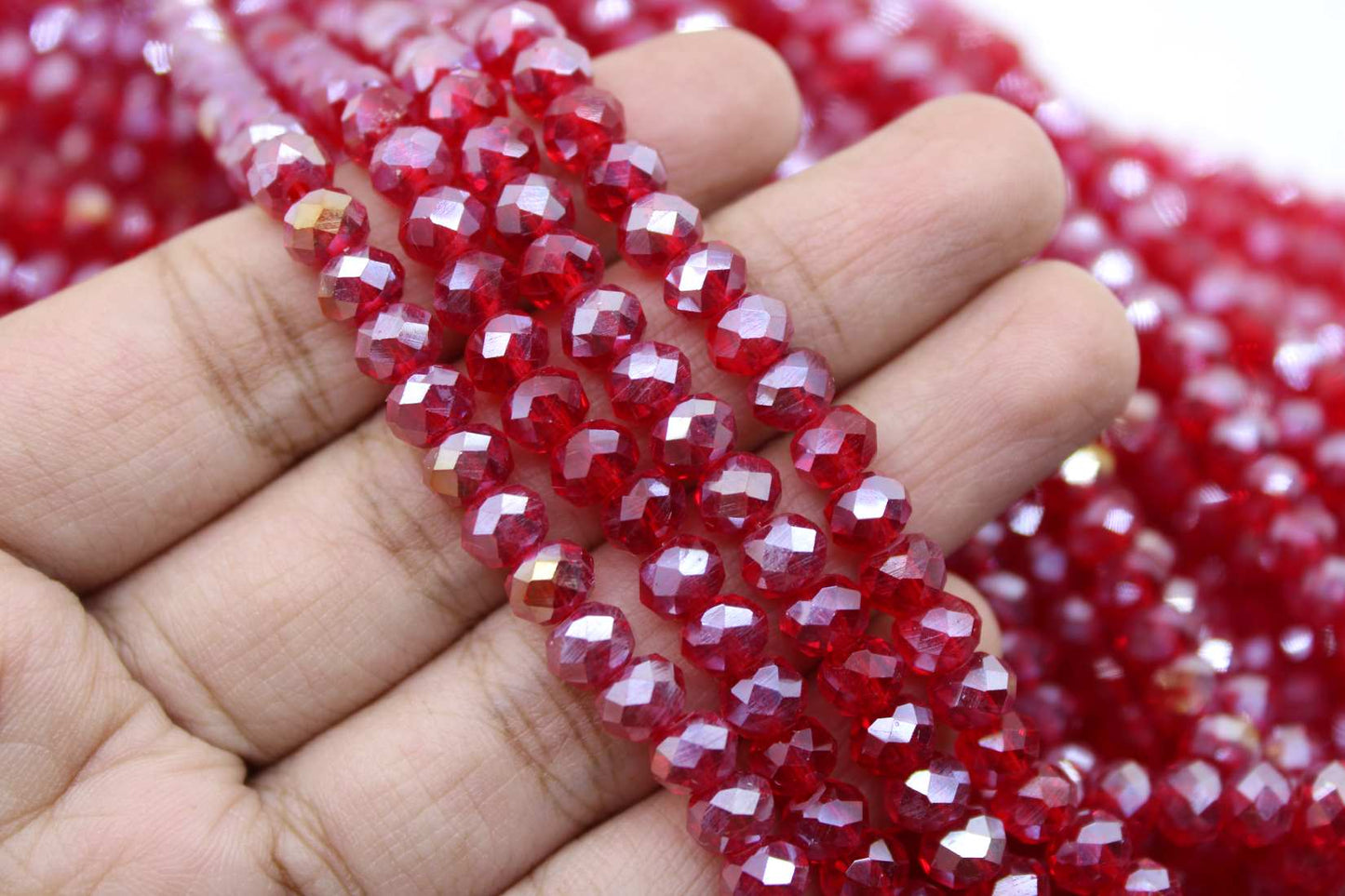 6mm Czech Rondelle Crystal Beads, Ruby Red AB, 1 String, Superior quality beads