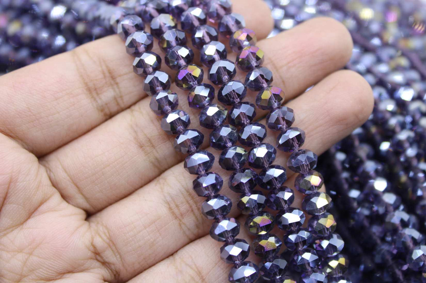 6mm Czech Rondelle Crystal Beads, Amethyst AB, 1 String, Superior quality beads