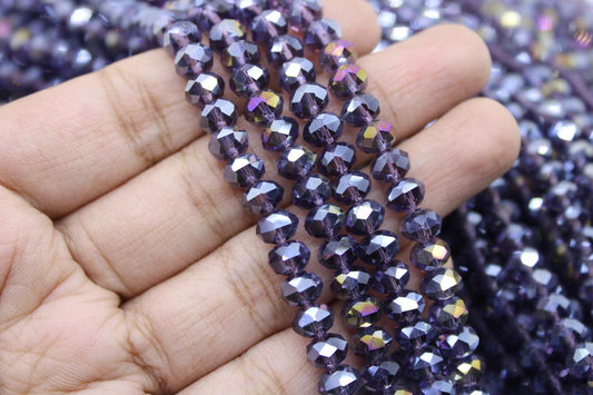 6mm Czech Rondelle Crystal Beads, Amethyst AB, 1 String, Superior quality beads
