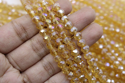 6mm Czech Rondelle Crystal Beads, Dark Peach AB, 1 String, Superior quality beads