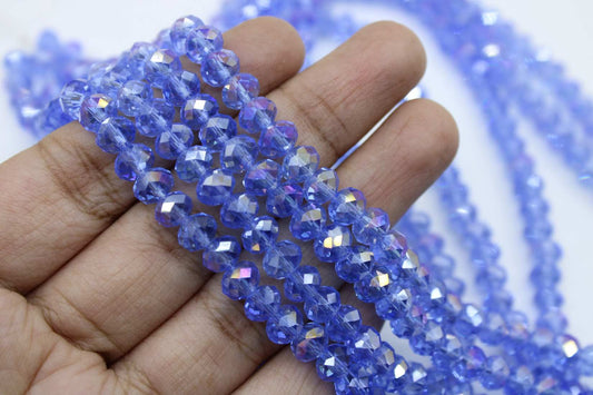 6mm Czech Rondelle Crystal Beads, Capri Blue AB, 1 String, Superior quality beads