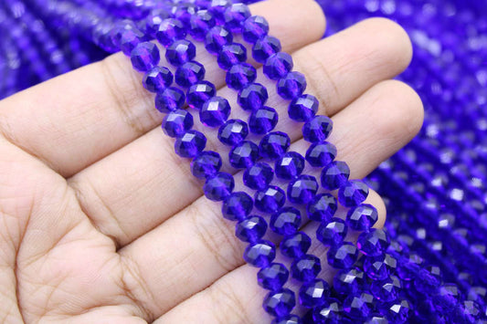 6mm Czech Rondelle Crystal Beads, Dark Blue Transparent, 1 String, Superior quality beads
